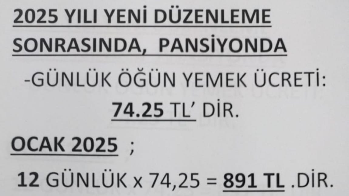 2025 Yılı Günlük Öğün Yemek Ücreti 